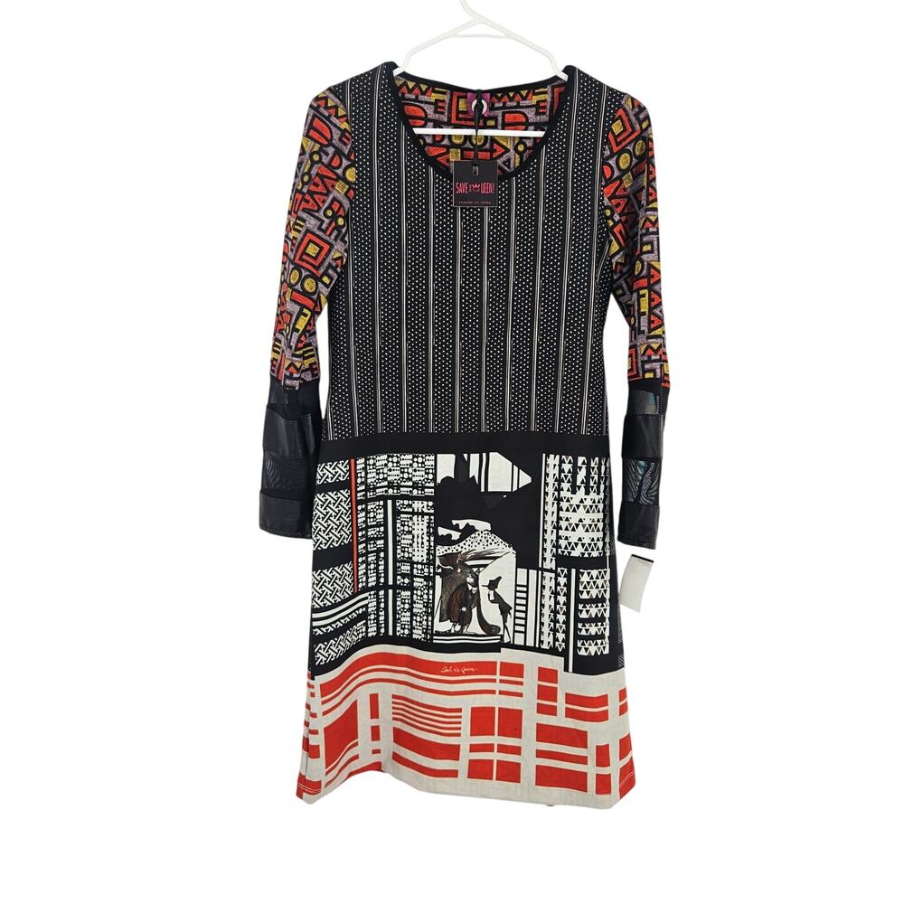 Save the Queen! Shift Dress Multicolor Geometric Print Long Sleeve NWT Size XS